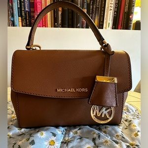 Cognac brown Michael Kors small flap crossbody with gold hardware NWOT